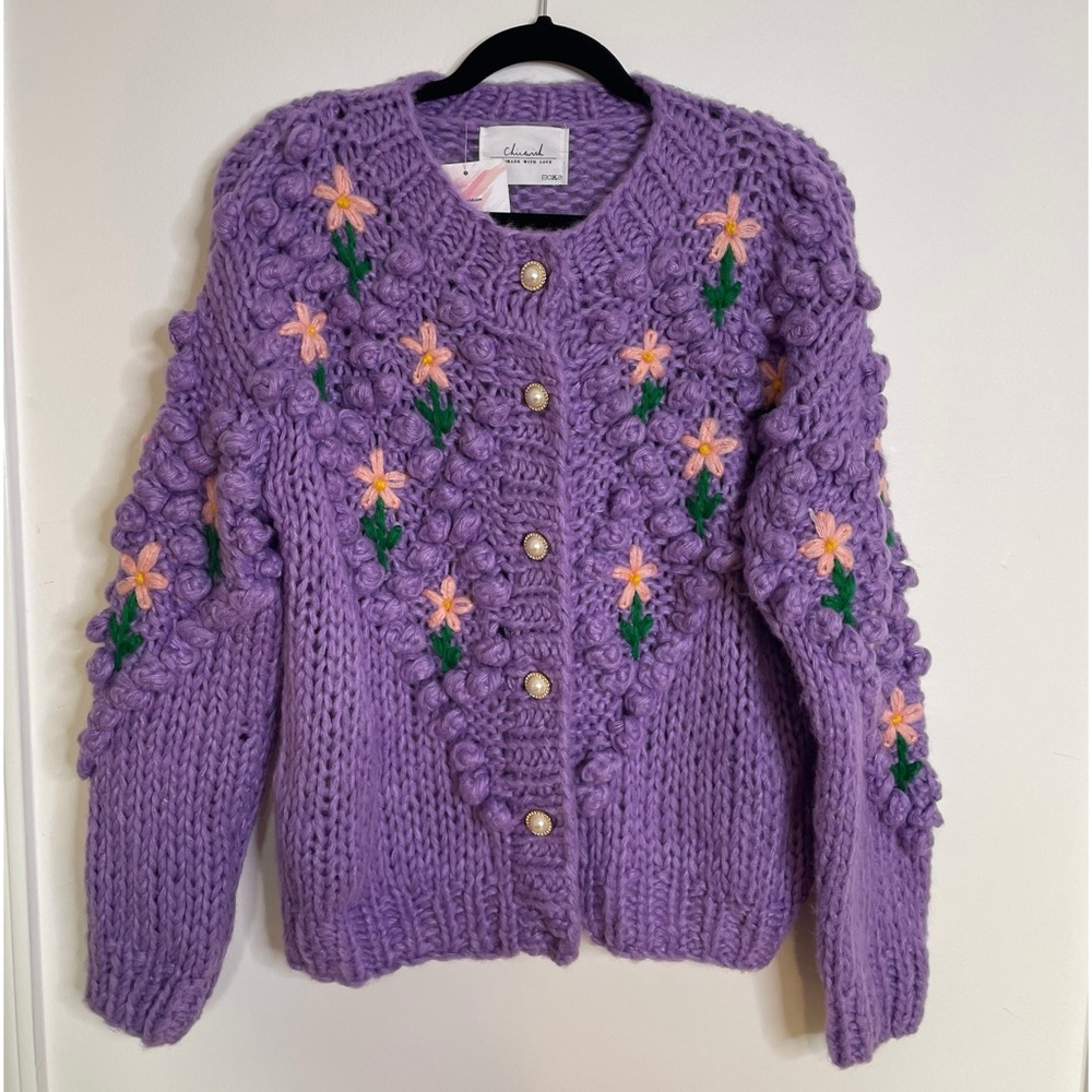 Chicwish Lavender Floral Knit Cardigan